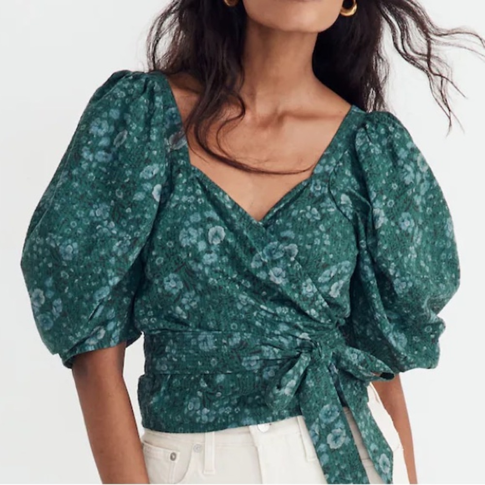 Madewell Seersucker Sweetheart Wrap Top in Woodland Floral